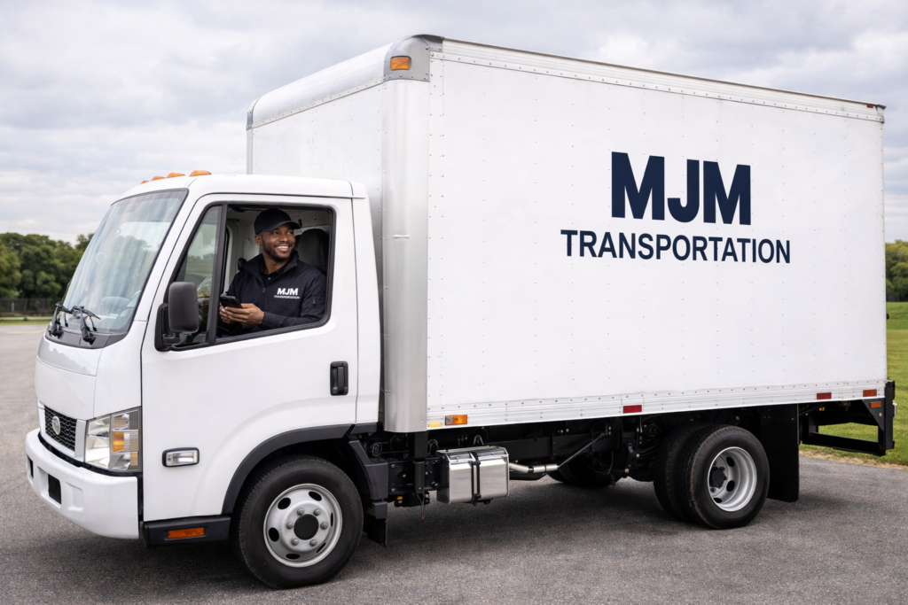 box truck with driver full image