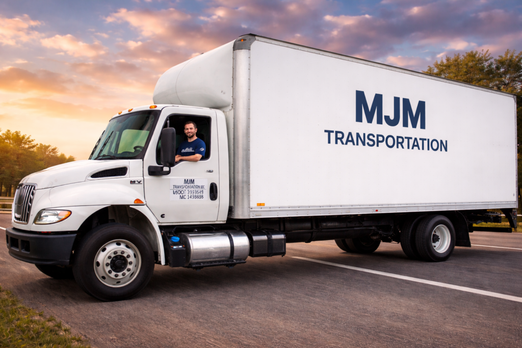 box truck with driver full image 2