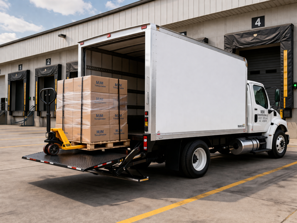 box truck with pallets and pallet jack and lift gate.png